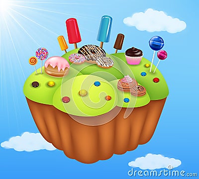 Cartoon fantasy sweet food land Vector Illustration