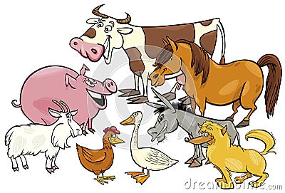 Cartoon farm animal characters group Vector Illustration