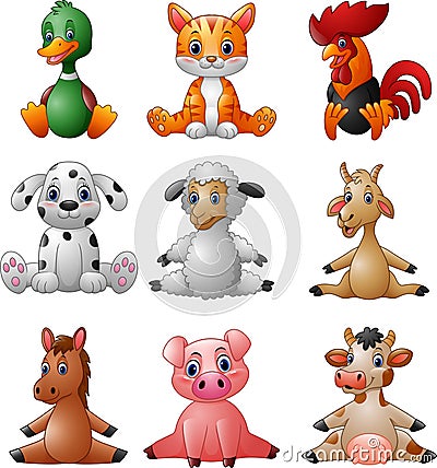 Cartoon farm animal collection set Vector Illustration