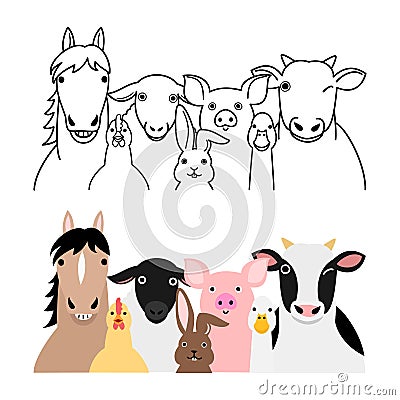 Cartoon Farm animals group set Vector Illustration