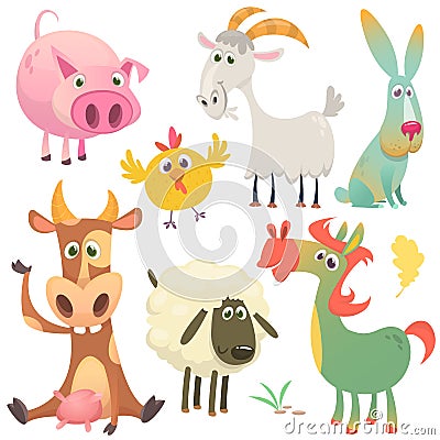 Cartoon farm animals set. Vector illustration. Vector Illustration