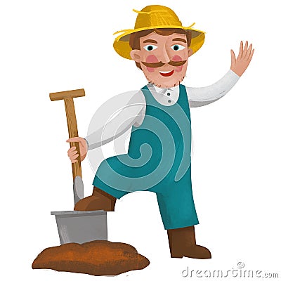 Cartoon farm character - older farmer - isolated - illustration Cartoon Illustration