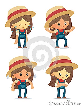 Cartoon Farm Girls Vector Illustration