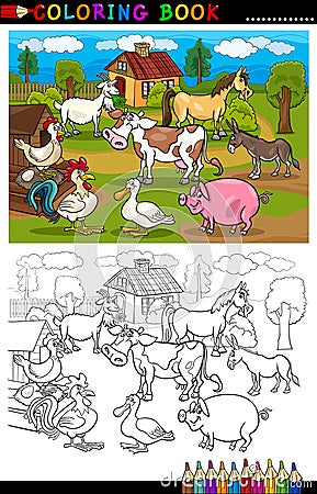 Cartoon Farm and Livestock Animals for Coloring Vector Illustration