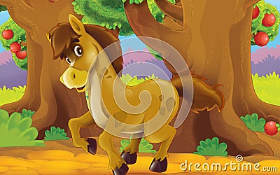 Cartoon farm scene with animal - horse Cartoon Illustration
