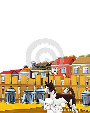 Cartoon farm scene with farm animals having fun on white background - illustration for children Cartoon Illustration