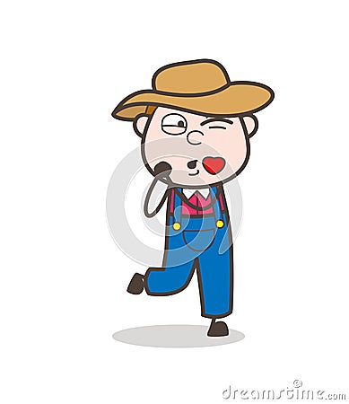 Cartoon Farmer Boy Blowing Kiss Vector Illustration Stock Photo