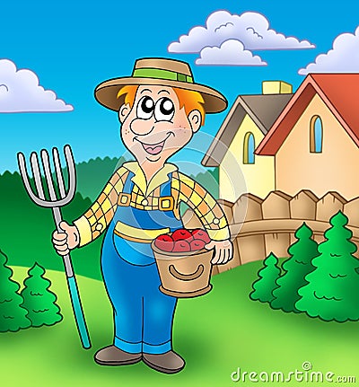 Cartoon farmer on garden Cartoon Illustration