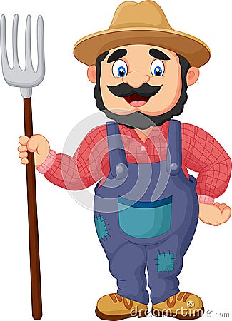 Cartoon farmer holding a rake Vector Illustration