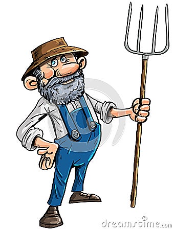 Cartoon farmer with a pitchfork Cartoon Illustration