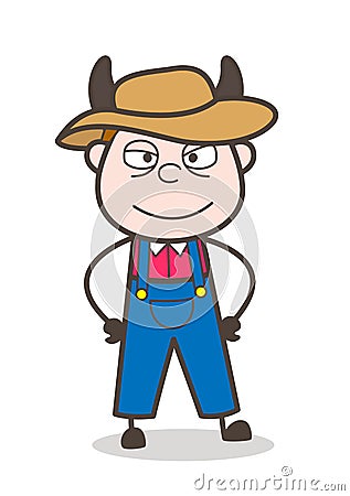 Cartoon Farmer Smiling Face with Horns Stock Photo