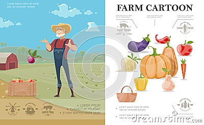 Cartoon Farming Colorful Concept Vector Illustration