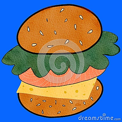 Cartoon of a fast food fish and vegetable burger Stock Photo