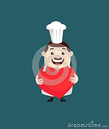 Cartoon Fat Funny Cook - Standing with a Heart Stock Photo
