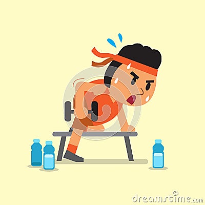 Cartoon fat man doing dumbbell row exercise Vector Illustration