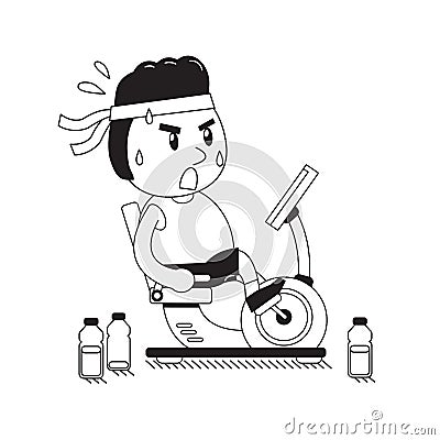 Cartoon fat man riding recumbent exercise bikes Vector Illustration