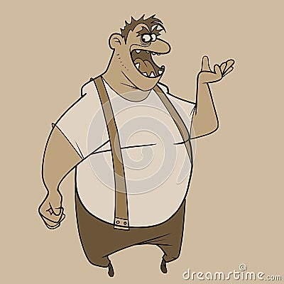 Cartoon fat man standing with open mouth and gesturing with hand Vector Illustration