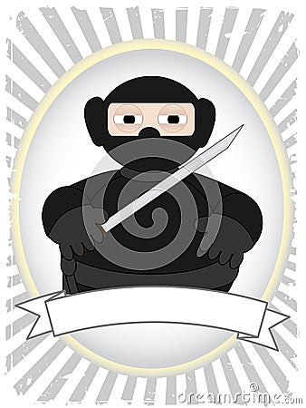Cartoon Fat Ninja in grunge ray ad Vector Illustration