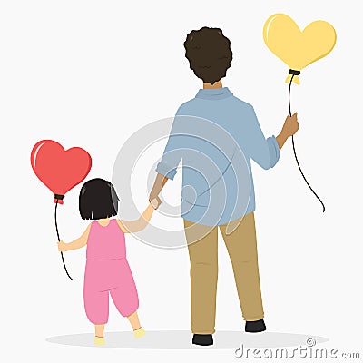 Father and Daughter Holding Hands, Cartoon Vector Vector Illustration