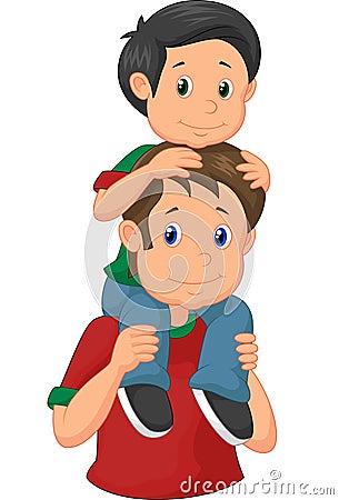 Cartoon Father giving his son piggyback ride Vector Illustration