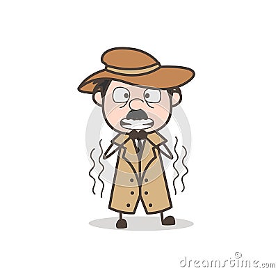 Cartoon Fearful Detective Face Expression Vector Illustration Stock Photo