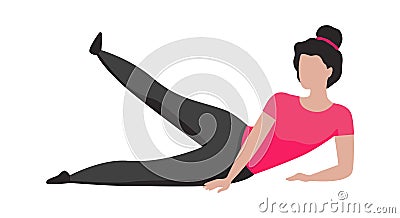 Cartoon female character fitness exercises. Woman in sport uniform training, active strong girl in sportswear doing Vector Illustration