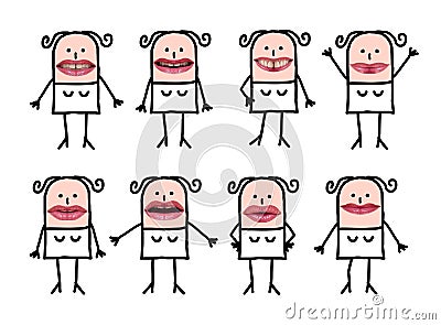 Cartoon female characters with real mouth Stock Photo