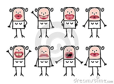 Cartoon female characters with real mouth Stock Photo