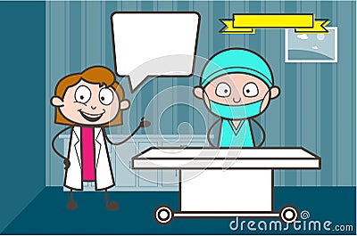 Cartoon Female Doctor Introducing to Surgeon Vector Stock Photo