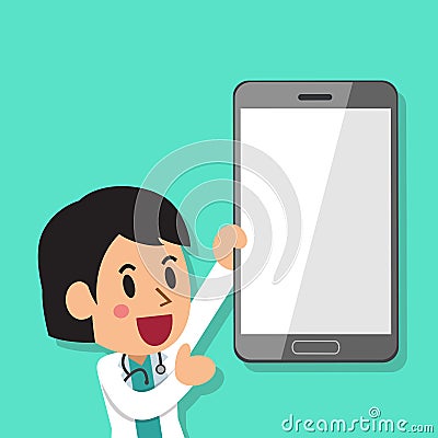 Cartoon female doctor and smartphone Vector Illustration