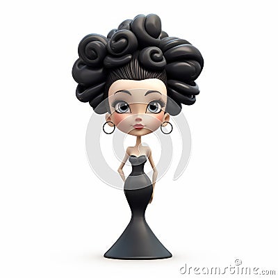 Cartoon Female Figurine With Beehive Updo Hairstyle On White Background Stock Photo