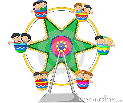 Cartoon Ferris Wheel Over Vector Illustration