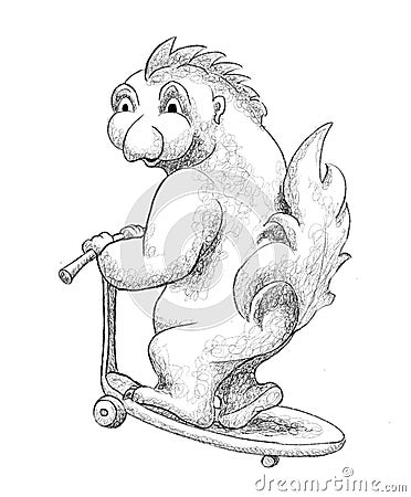 cartoon fictional animal character on a scooter Cartoon Illustration