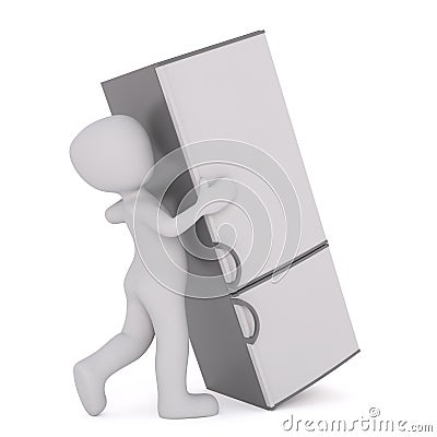 Cartoon Figure Moving Heavy Refrigerator Stock Photo