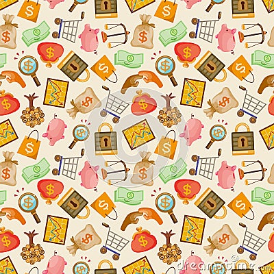 Cartoon Finance & Money seamless pattern Vector Illustration