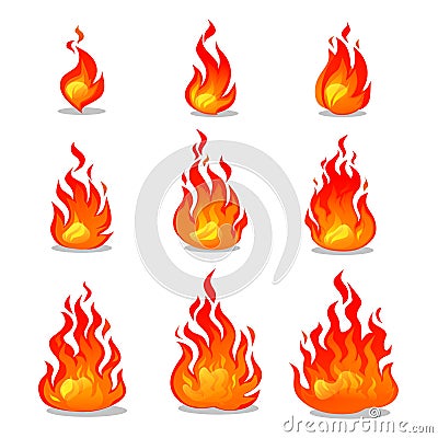 Cartoon fire animation design on white background. Vector fireplace illustration for animation, games etc Vector Illustration