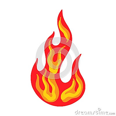 Cartoon fire flame. Warm, heat effect, orange and red fiery energy, yellow bonfire power, flammable motion elements Vector Illustration