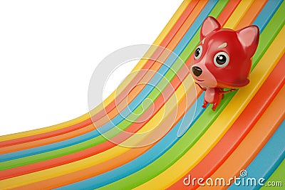 A cartoon firefox down on rainbow slide 3D rendering Stock Photo