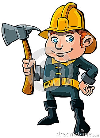 Cartoon fireman with axe Vector Illustration