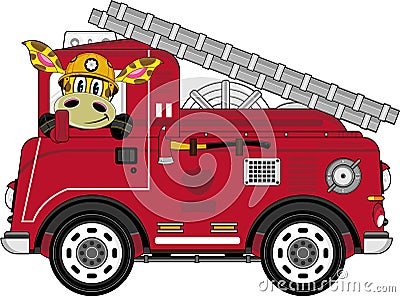 Cartoon Fireman Giraffe Vector Illustration