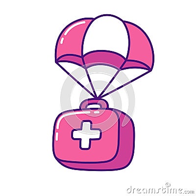 Cartoon first aid kit on parachute Vector Illustration