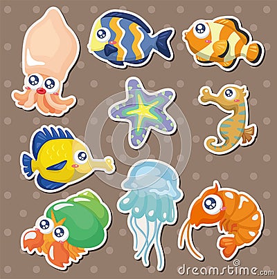 Cartoon fish collection stickers Vector Illustration