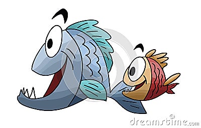 Cartoon fish, father and son swimming vector Vector Illustration