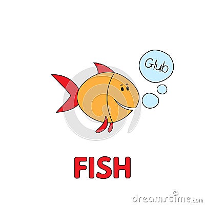 Cartoon Fish Flashcard for Children Vector Illustration