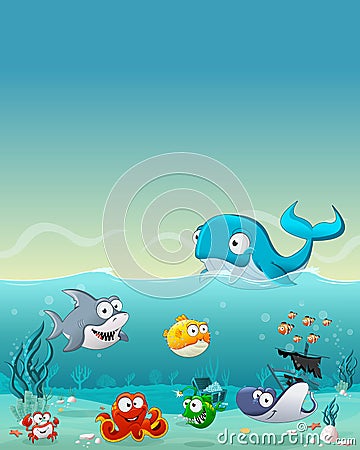 Cartoon fish under the sea Vector Illustration