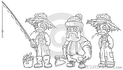 Cartoon fisherman farmer lumberjack character vector set Vector Illustration