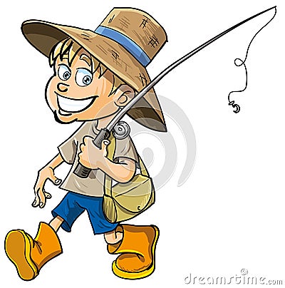 Cartoon fisherman with a fishing rod Stock Photo