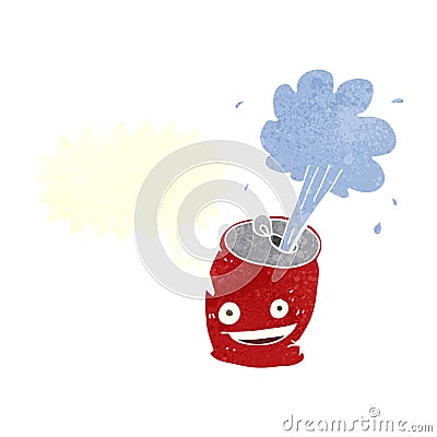 cartoon fizzing soda can with speech bubble Stock Photo