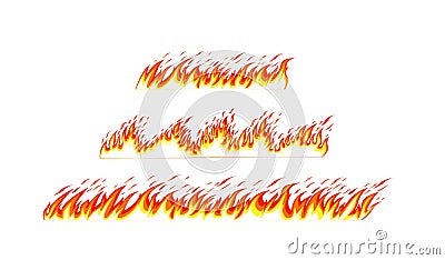 Cartoon flame banner border elements, orange burn bounds, blazing line. Fire borders on white. Vector images isolated. Vector Illustration