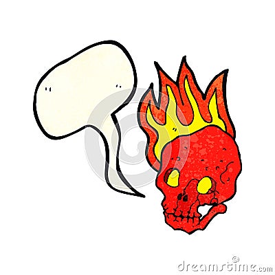 cartoon flaming skull with speech bubble Stock Photo